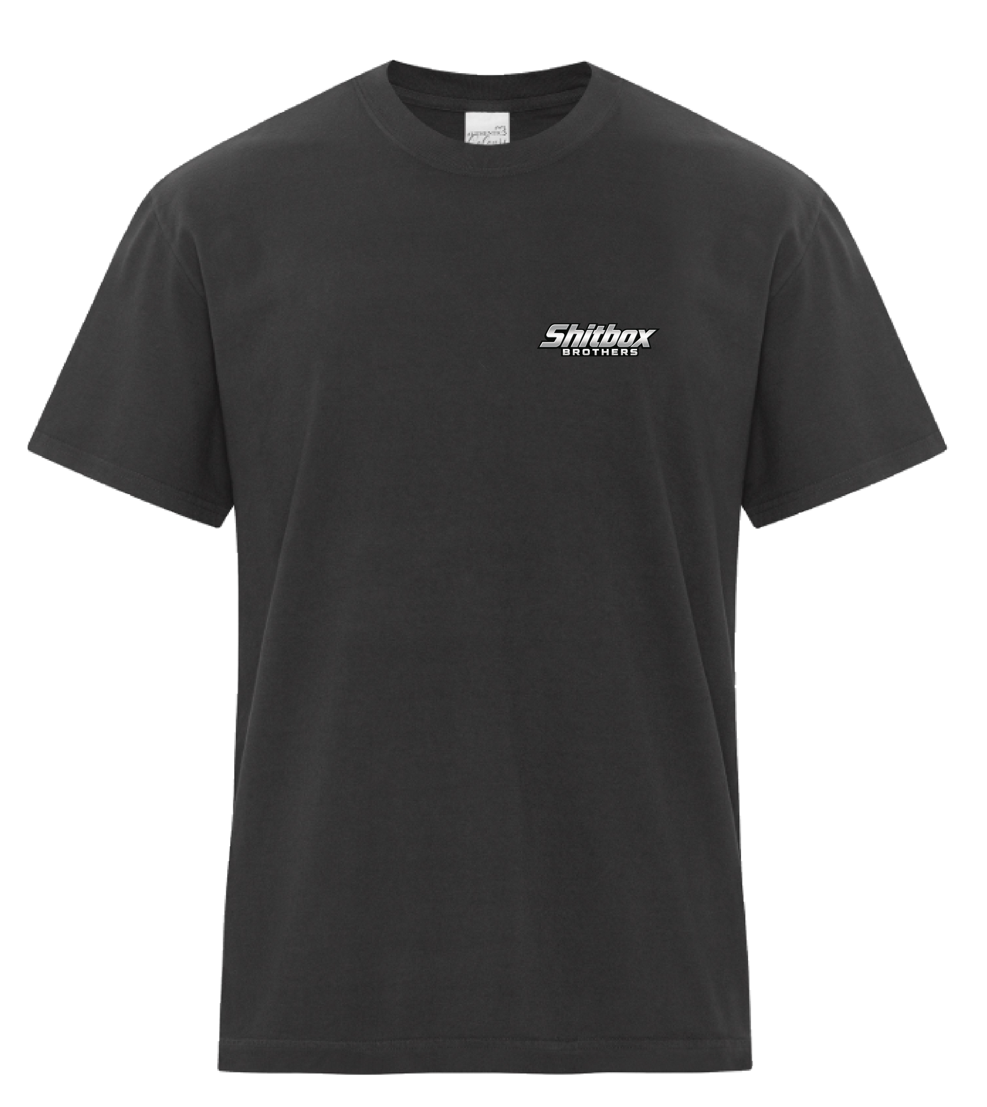 Shitbox Brothers Shop Tee - Charcoal (front, transparent bg)